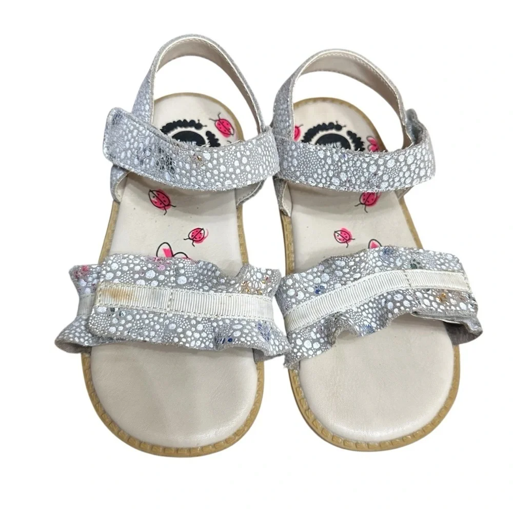 Livie & Luca Posey Sandal Size 11 Toddler Ruffle Trim Leather Gray White Ribbon